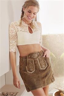 Dirndlbluse 3/4 Arm mit Spitze champagner Annette - Gr.48