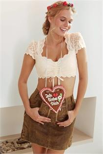 Dirndlbluse mit Flügelarm und Spitzen champagner - Gr.44