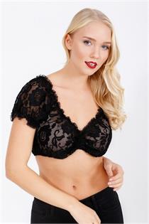 Dirndlbluse schwarz Spitzen - Gr. 32