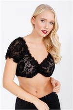 Dirndlbluse schwarz Spitzen - Gr. 32