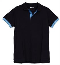 Herren Poloshirt schwarz mit Edelweiss blau - S