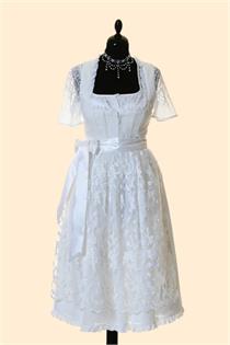 Hochzeitsdirndl Midi weiss/olive mit Doppelschürze - Gr.36