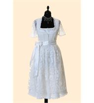 Hochzeitsdirndl Midi weiss/olive mit Doppelschürze