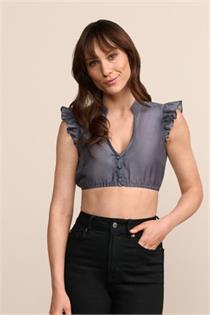Krüger Dirndlbluse Flügelarm Leda blau - Gr.34