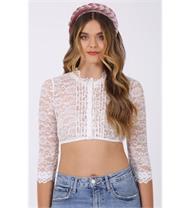 Krüger Dirndlbluse Margareta ecru hoch Spitzen