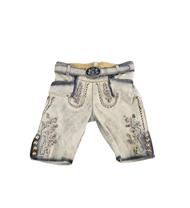 Trachten Lederhose Kurz Horn grau