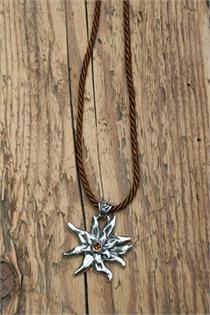Trachtencollier mit dünner gedrehter Kordel und Edelweissanhänger - 35 braun