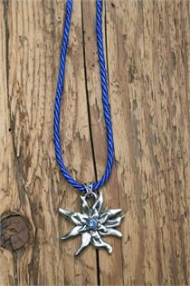 Trachtencollier mit dünner gedrehter Kordel und Edelweissanhänger - 43 royal