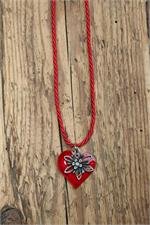 Trachtencollier mit gedrehter Kordel und Herz/Edelweissanhänger - 23 rot