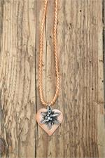 Trachtencollier mit gedrehter Kordel und Herz/Edelweissanhänger - 27 apricot