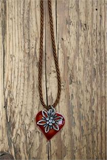 Trachtencollier mit gedrehter Kordel und Herz/Edelweissanhänger - 35 braun
