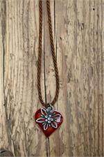 Trachtencollier mit gedrehter Kordel und Herz/Edelweissanhänger - 35 braun