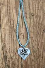 Trachtencollier mit gedrehter Kordel und Herz/Edelweissanhänger - 40 himmel