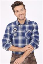 Trachtenhemd blau gross kariert - XS