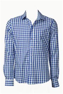 Trachtenhemd Slim Fit jeans gross kariert - Gr. 43/44 Trachtenhemd Slim Fit jeans gross kariert - Gr. 43/44