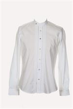 Trachtenhemd Slim Fit weiss mit Biesen und Stehkragen - Gr.37/38