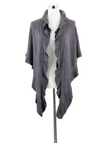 Trachtenponcho mit Rüschenborte - grau