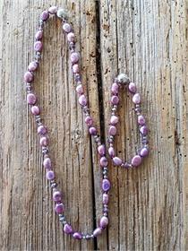 Trachtenschmuck Perlenkette und Perlenarmband - violett